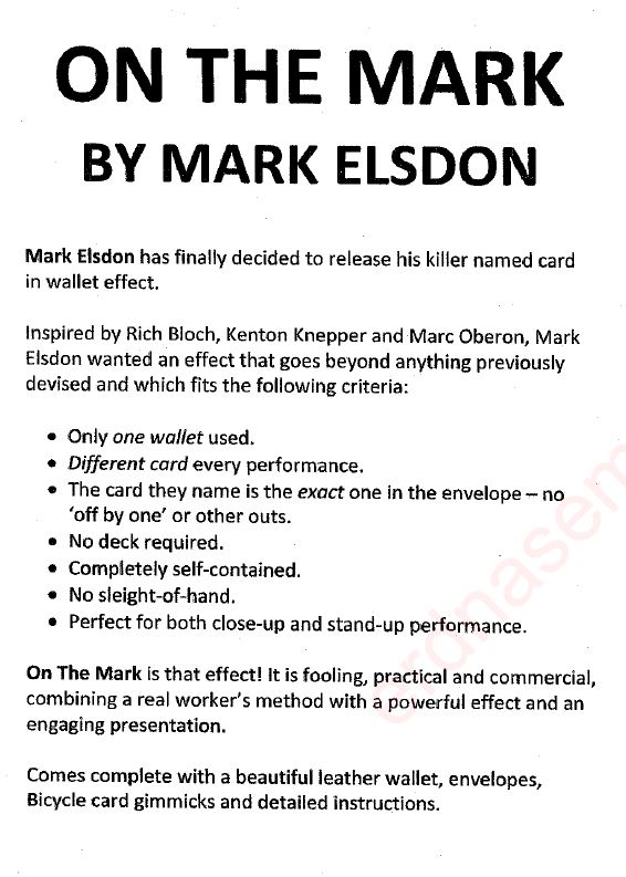 (image for) Mark Elsdon - On the mark