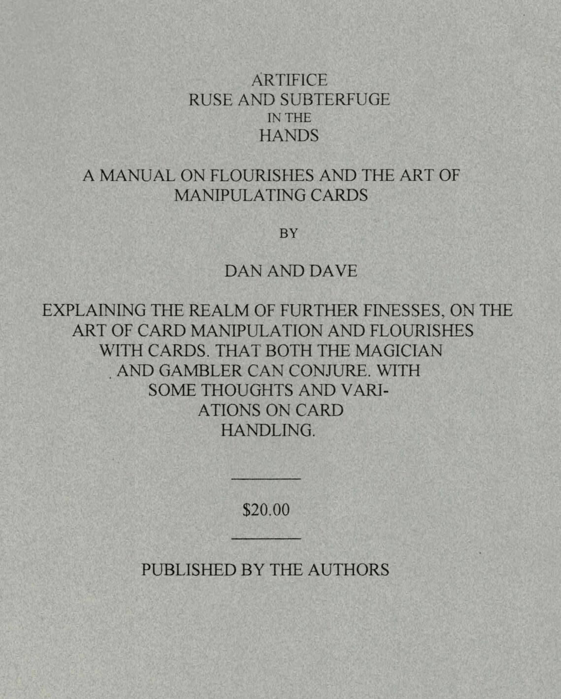 (image for) Dan & Dave Buck - Artifice, Ruse and Subterfuge in the Hands