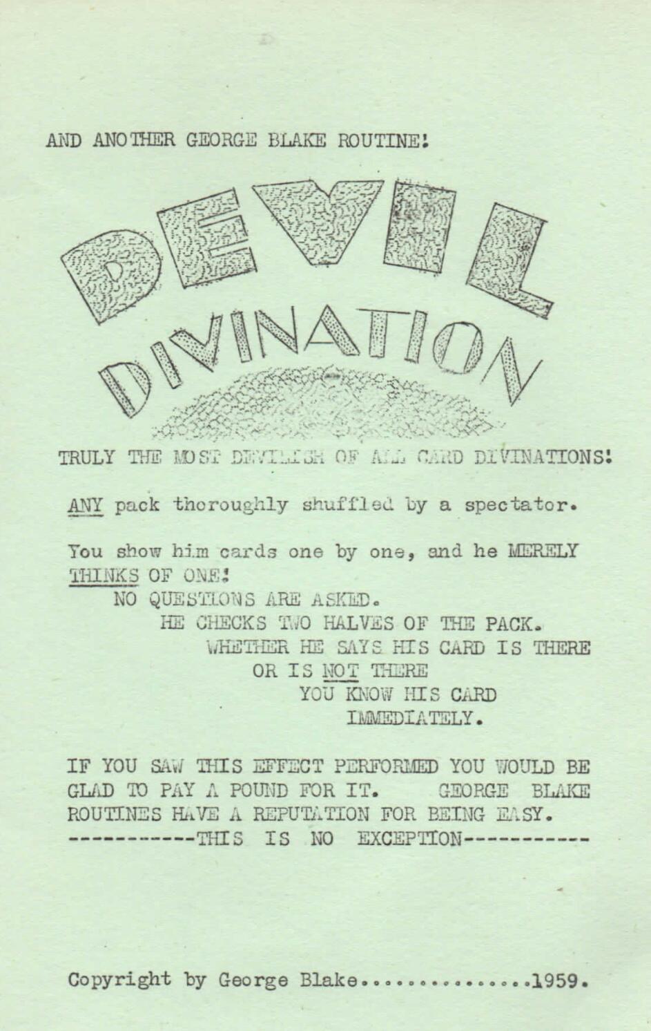 George Blake - Devil Divination